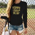 thumbnail image 1 of T-shirt Imprimé Bonne Année pour Femmes Manches Longues Blouse Décontractée, 1 of 1