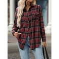 thumbnail image 5 of Women'S Button Down Shirt Plaid Shirt Long Sleeve Lapel Business Casual Tops Work Shirt Deep Wine Red M, 5 of 8