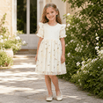 thumbnail image 2 of IPIO Toddler Girls Floral Tulle Party Dress with Puff Sleeves for Birthday Wedding Summer, size 6 beige, 2 of 7