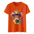 thumbnail image 4 of Womens Casual Tops Crew Neck Short SLeeve Loose Fit Carnival Highland Cattle Printed Tees 2026 Spring Beach Vacation Trendy T Shirts, 4 of 5
