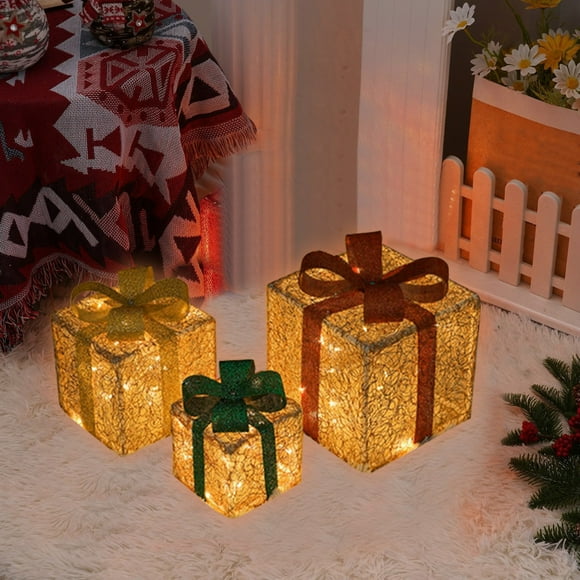 Vaidha Set of 3 LED Lighted Christmas Gift Boxes with Remote Control | Outdoor & Indoor Holiday Decor | 8 Flashing Modes | Warm White Lights | Yard & Tree Decorations
