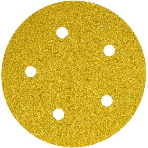 Benchmark Abrasives 5" Premium Aluminum Oxide Stearated Gold 5 Holes Hook and Loop Discs (Pack of 50) - 80 Grit