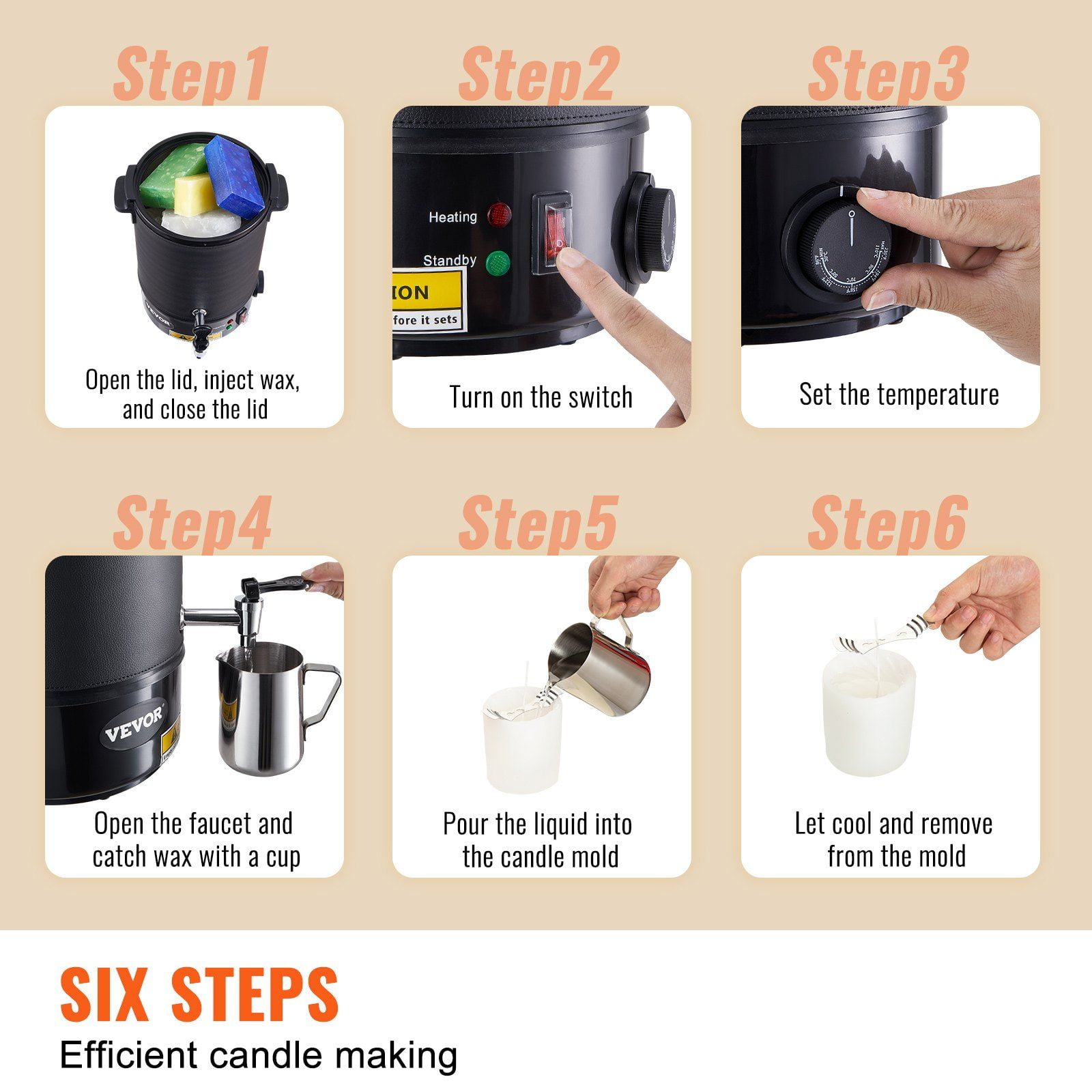 6.5L Commercial Electric Wax Melting Pot for Candle Making - 9-Temp Control, Easy-Clean Design & Precision Spout - Bulk Wax Melter for Soy/Candle/Soap Production, Home Business & DIY Crafts