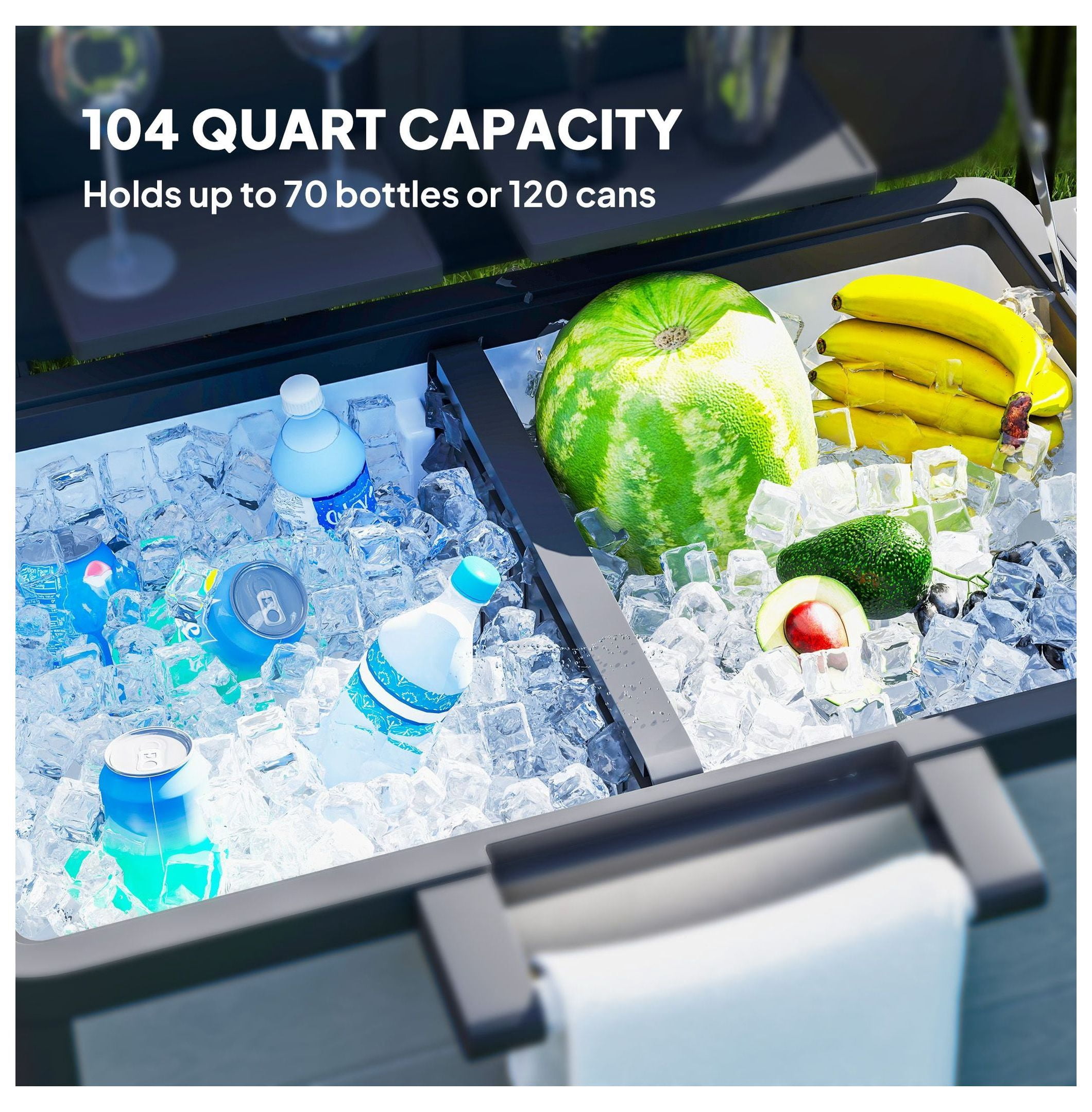 104 Quart Cooler Cart, Outdoor Rolling Ice Chest with Bottle Opener & Wheels - Large Capacity Patio Cooler for Parties, Gray