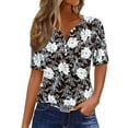 thumbnail image 1 of Blusas de Manga Corta para las Mujeres Impresas Cuello Redondo Casual Top, Blusa de Algodón de Imitación para el Hogar Y Diario, 1 of 4