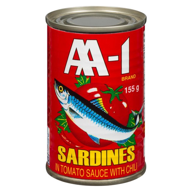 AA-1 Sardines Sauce Tomate Chili 155 g par boîte, contient du poisson, des mollusques