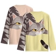 thumbnail image 2 of POLERO American Shorthair Cat Girls Long Sleeve Shirts 2 Pack Yellow Casual Lightweight Layering Tops 13-14 Years Slim Fit Crewneck Casual Undershirts, 2 of 6
