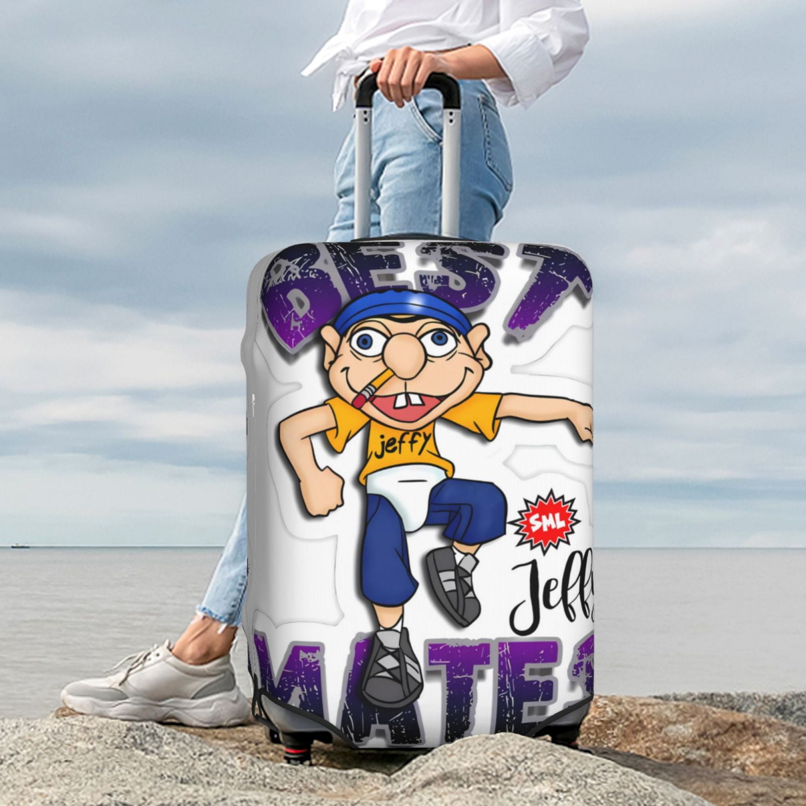 Honeii Sml Jeffy Print Elastic Luggage Cover, Suitcase Protector