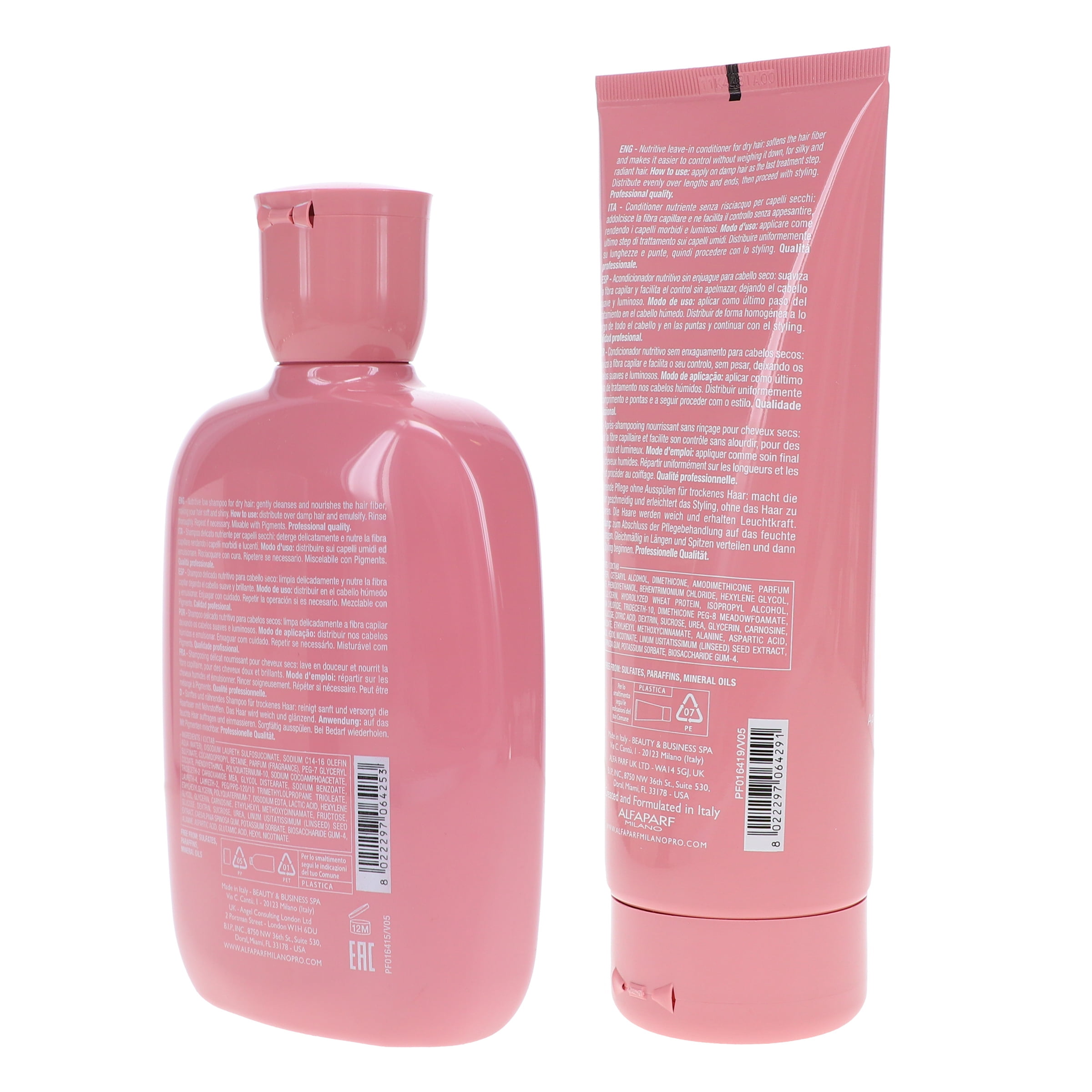 Alfaparf Milano Semi Di Lino Moisture Nutritive Low Shampoo 8.45 oz & Leave-in Conditioner 6.76 oz Combo Pack