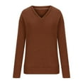 thumbnail image 3 of Women V Neck Long Sleeve Shirts Casual Fall Tops Light-Weight Tunic Sweaters Fashion Tops 2025 Brown XXL, 3 of 5