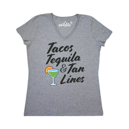 Tacos Tequila and Tan Lines with Drink Women's V-Neck T-Shirt