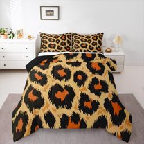 Manfei Leopard Print Bedding Comforter Set,Jungle Animal Twin Comforter Sets,Brown Cheetah Pattern Bedding Set For Boys Teens,Ultra Soft Home Decor Reversible,2-Piece