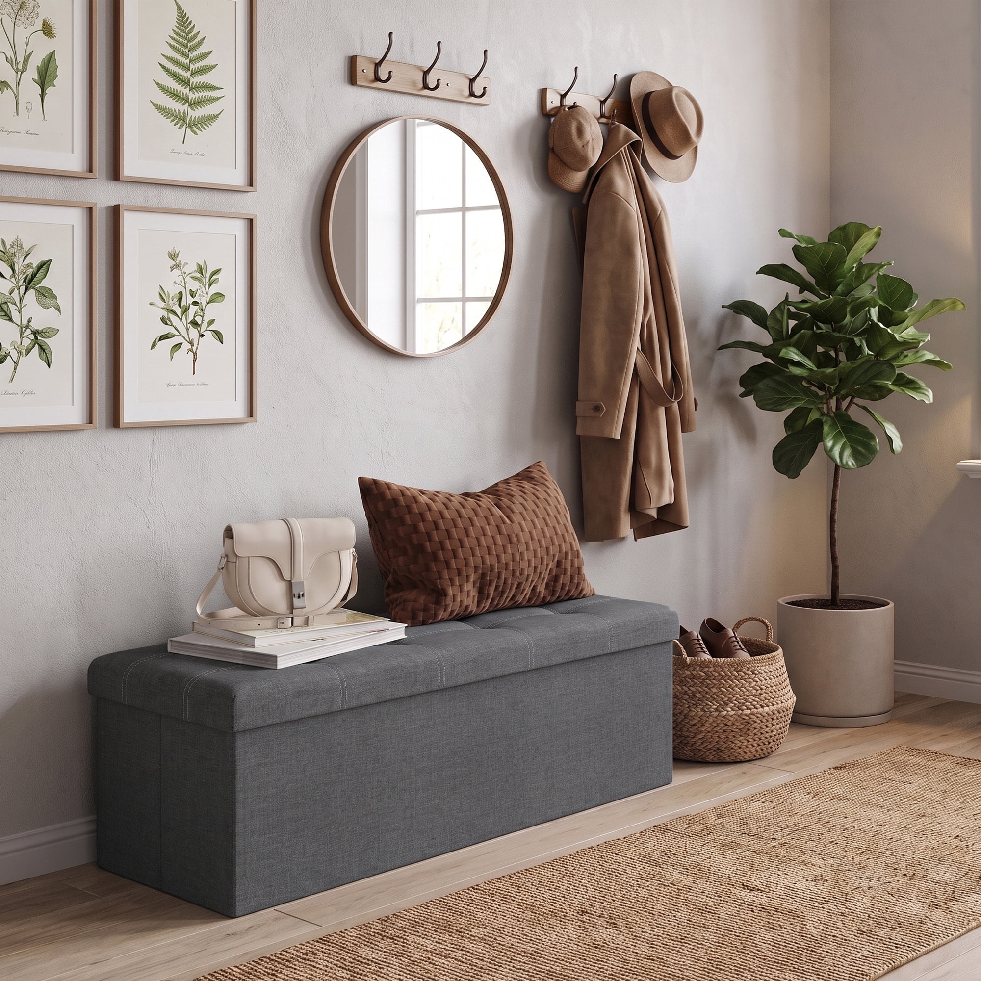 Ledrem Extra Large Storage Ottoman Bench, Dark Gray Linen-Look Fabric, 43" Wide, 35 Gal Capacity, 660 lb Weight Capacity