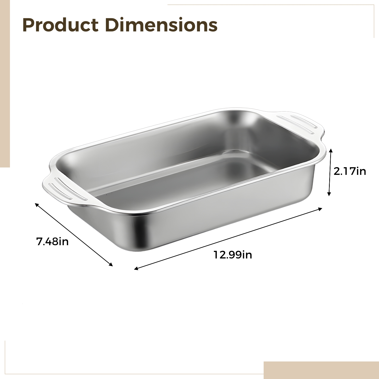 2PCS Stainless Steel Cake Pans, Rectangle Sheet Pans with Handles for Baking, Shallow Thickened Design, Easy-Clean Nonstick Pans for Oven Use, Ideal for Roasting and Cooking