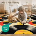 thumbnail image 4 of ODIKA 9'x12' Washable Area Rug Non-Slip, Chair-Friendly Disc Cd Vinyl Record Collage Retro Vintage Music Stripe Layout for Dining Room, Basement, Large Office, 4 of 7
