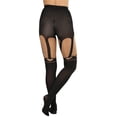 thumbnail image 2 of ToBeInStyle Women's Faux Suspender Design Spandex Pantyhose - Queen Of Hearts Look - Black - One Size, 2 of 5