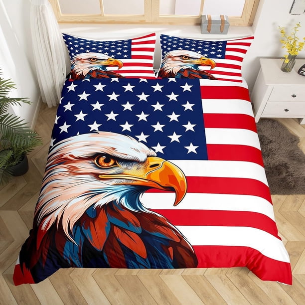 Juego de cama, funda nórdica Eagle tamaño Queen para niños adolescentes adultos, Estados Unidos