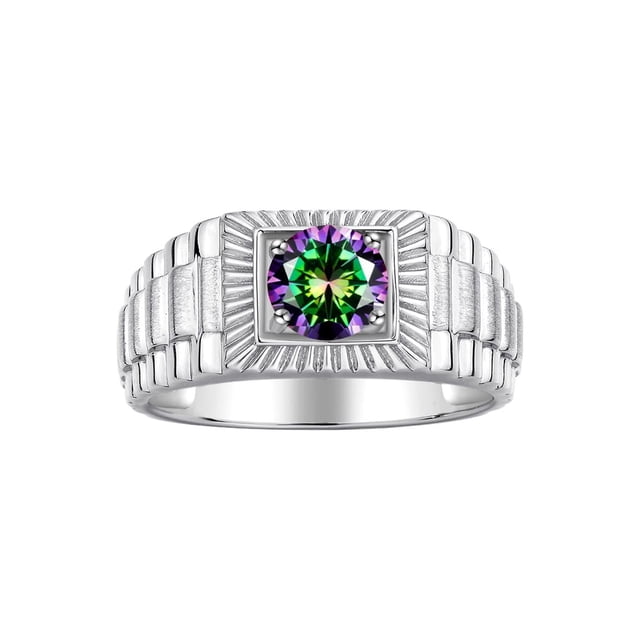 RYLOS Men's Ring Sterling Silver Ring, 7MM Round Shape Gemstone Designer Style Rings Alexandrite June Birthstone Rings Silver Size 12