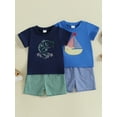 thumbnail image 3 of Rovasas Boy Outfit Sailboat Embroidery Short Sleeve T-Shirt + Plaid Shorts, 3 of 9