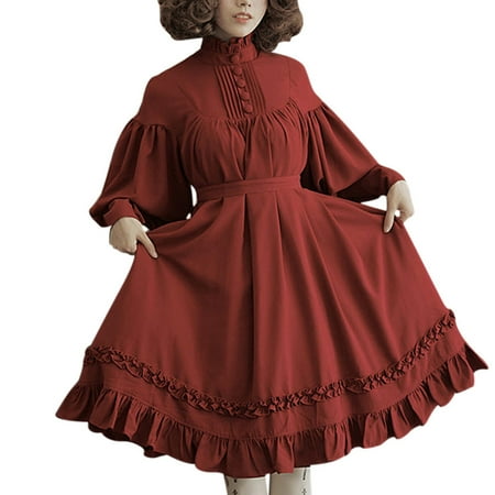 

Women Halloween dresses Stand Dress Loose Long Collar Small Cute Sleeve Lace Sleeve Dress