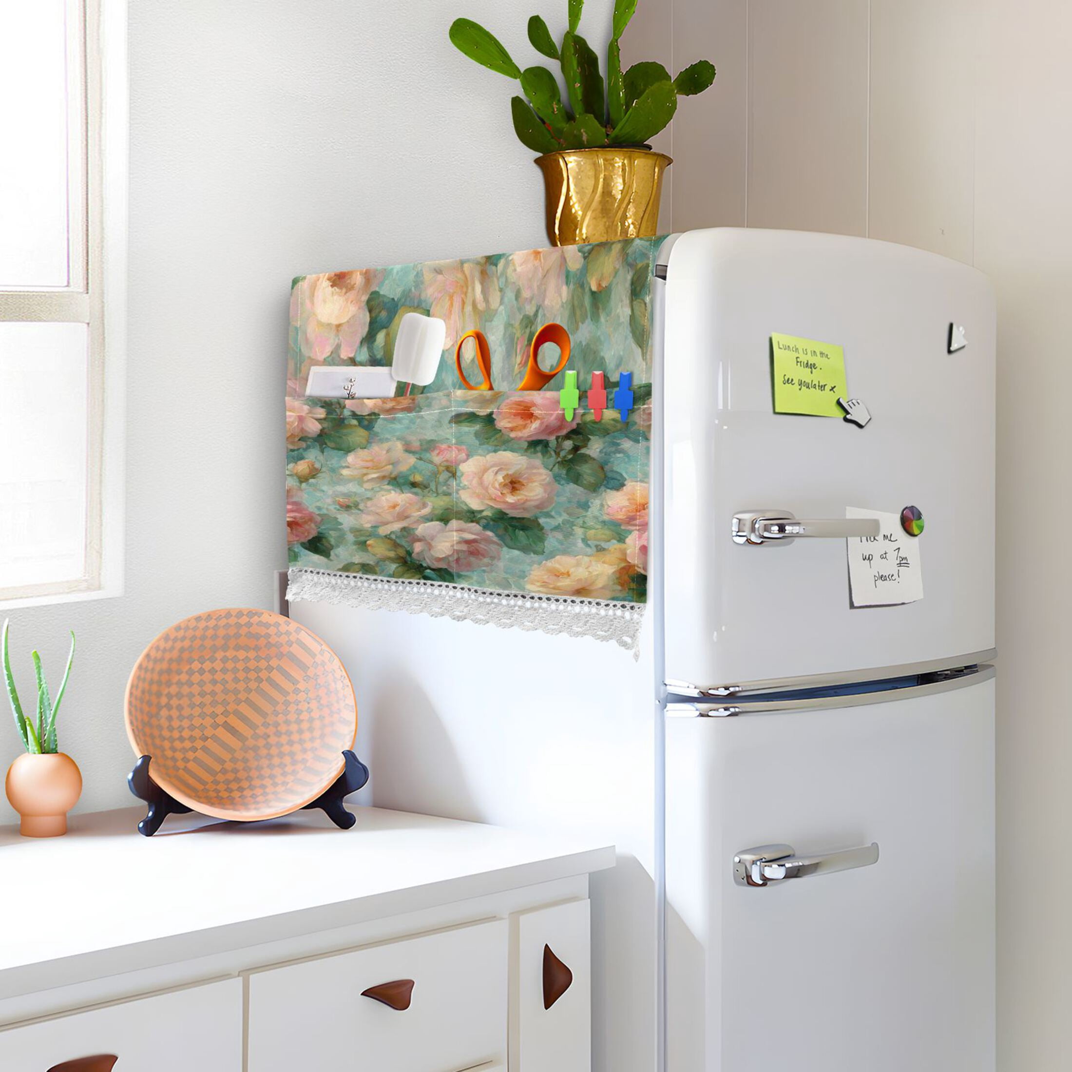 Wobogo Powder Green Rose Washing Machine Cover Dustproof Washer Dryer Cover Waterproof Laundry Room Decorative Protector