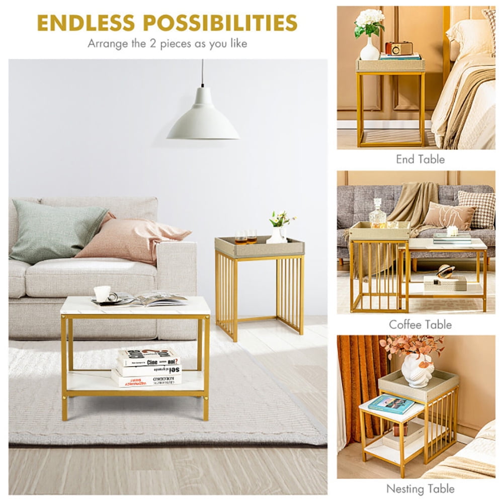Finihen Coffee Table, Nesting Coffee Table, 2 Pieces Nesting Coffee Table Set, for Living Room, Reception Room, White Finihen Coffee Table, Nesting Coffee Table, 2 Pieces Nesting Coffee Table Set, for Living Room, Reception Room, White