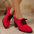 thumbnail image 5 of Eltusu Women Platform Chunky Heels, Round Toe No Slip Lace-up Mid High Heels Block Heel Shoes Red Size 8.5, 5 of 7