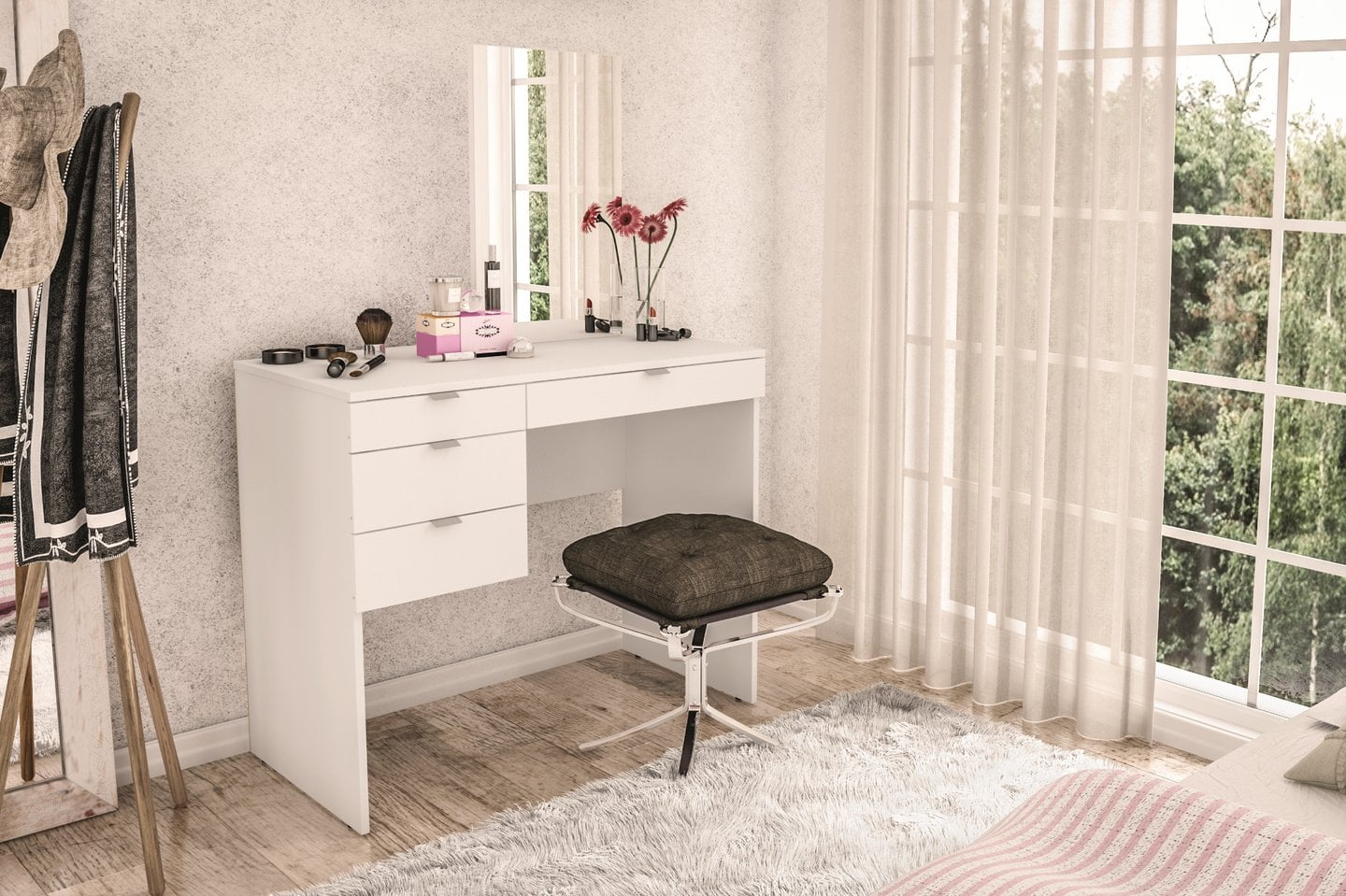 Boahaus Modern Makeup Vanity, Boahaus Eleanor Modern Vanity Table With Mirror And 3 Drawers White Finish