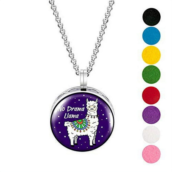 Wild Essentials No Drama Llama Enamel Finish Essential Oil Diffuser Necklace Gift Set  Includes Aromatherapy Pendant, 24" Stainless Steel Chain, 8 Color Refill Pads