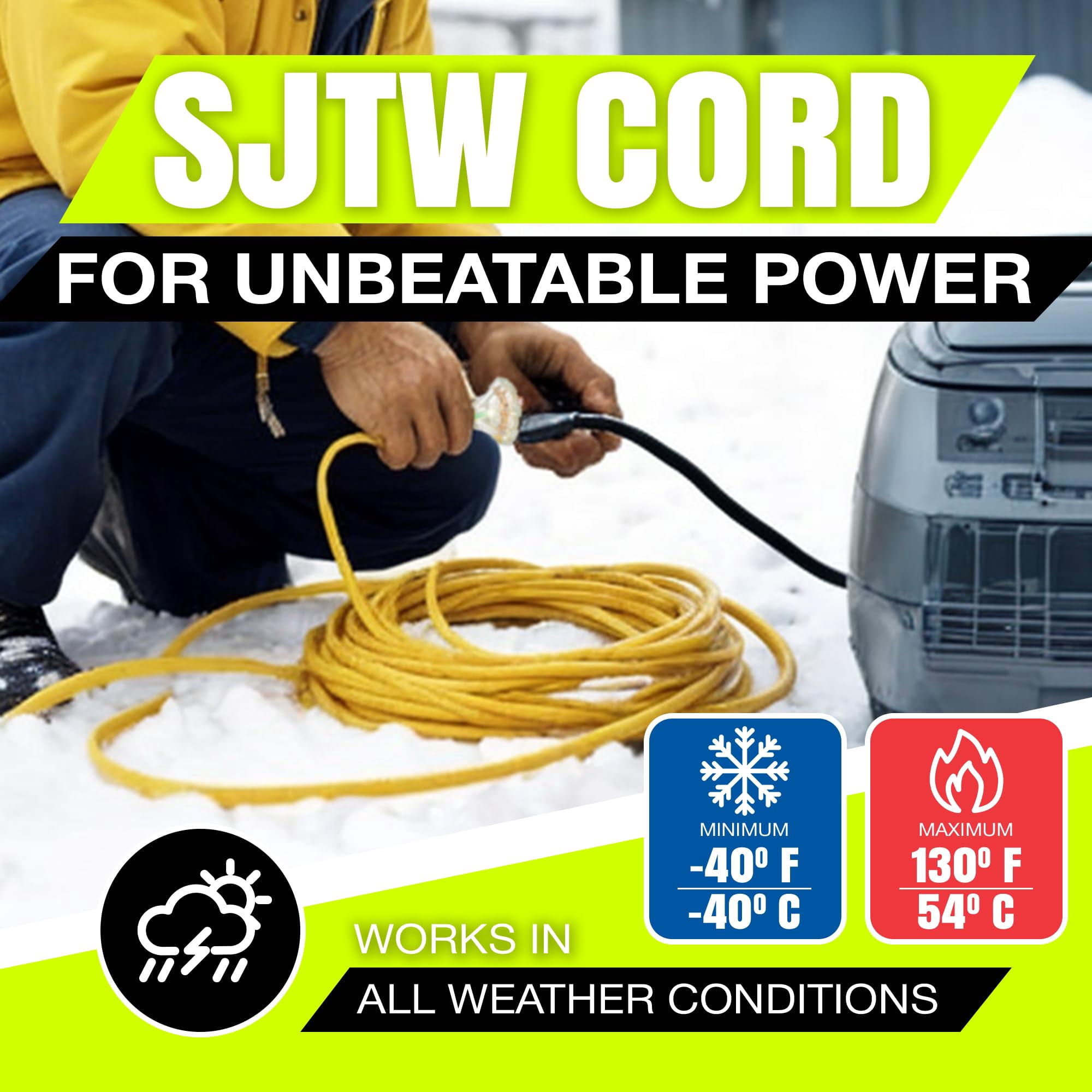 6ft Outdoor/Indoor Extension Cord 3-Outlet 12/3 Gauge Extra Heavy Duty ETL Listed, 3 Prong SJTW, Waterproof, Flexible Cold-Resistant Long Power Cord,125 Amp 1875W, Yellow by LifeSupplyUSA