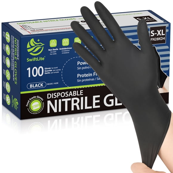 Guantes desechables SWIFTLITE de nitrilo negro aptos para alimentos (100)