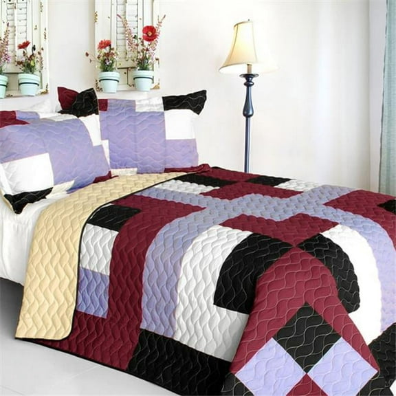 Wind Castle - 3 Pieces Vermicelli-Quilted Patchwork Quilt Set  Full & Queen Size - Multicolor