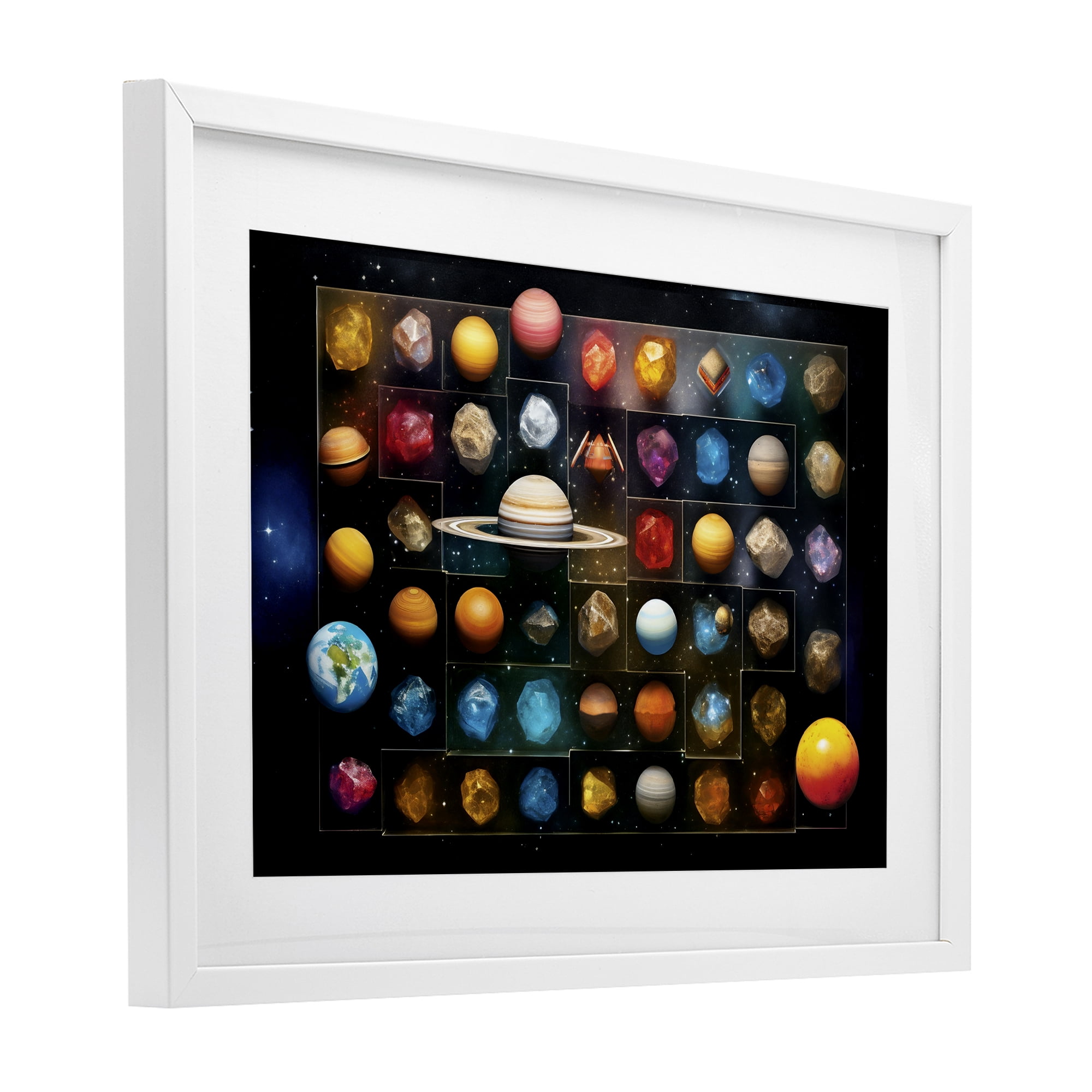 Stupell Industries Celestial Gems & Planets White Framed Print Under Glass, design by Ray Powers