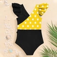 thumbnail image 6 of yoeyez Toddler Kids Swimsuit Girl Cute Ruffle Strap Bathing Suit Polka Dots One Piece Swimsuits Color Block Padded Tummy Control Swimwear 7-16Y, 6 of 7