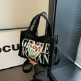thumbnail image 3 of Bolso de lona con estampado de amor para mujer suave, bolso de hombro informal con textura de letras retro a la moda, 3 of 6
