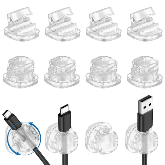 Xdziklosj 12Pack Clear Rotatable Cord Organizer [1s Lock] Cable Clip Phone Charger Cord Holder Desk Cable Management Adhesive Wire Organizer for Nightstand Office Room