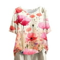 thumbnail image 2 of GaThRRgYP Womens Blouses and Tops Dressy,Womens Floral Tops for $5 Tops,Women's Casual Round Neck Button Printed Short Sleeve Blouse Red XXXL, 2 of 5