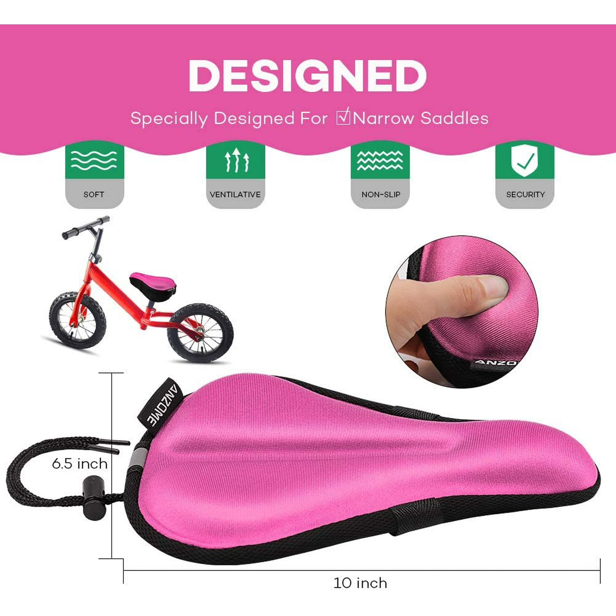 Kids Gel Bike Seat Cushion Cover for Boys Girls Bicycle Seats 9 x6 Memory Foam Child Bike Seat Cover Extra Soft Small Bicycle Saddle Pad with Water Dust Resistant Cover
