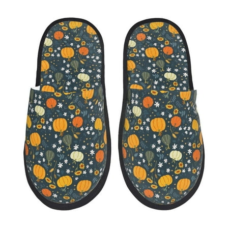 

Rateoe Pumpkin Pattern Fuzzy Slippers Fuzzy Soft House Slippers Plush Furry Warm Cozy Open Toe Fluffy Home Shoes-Large