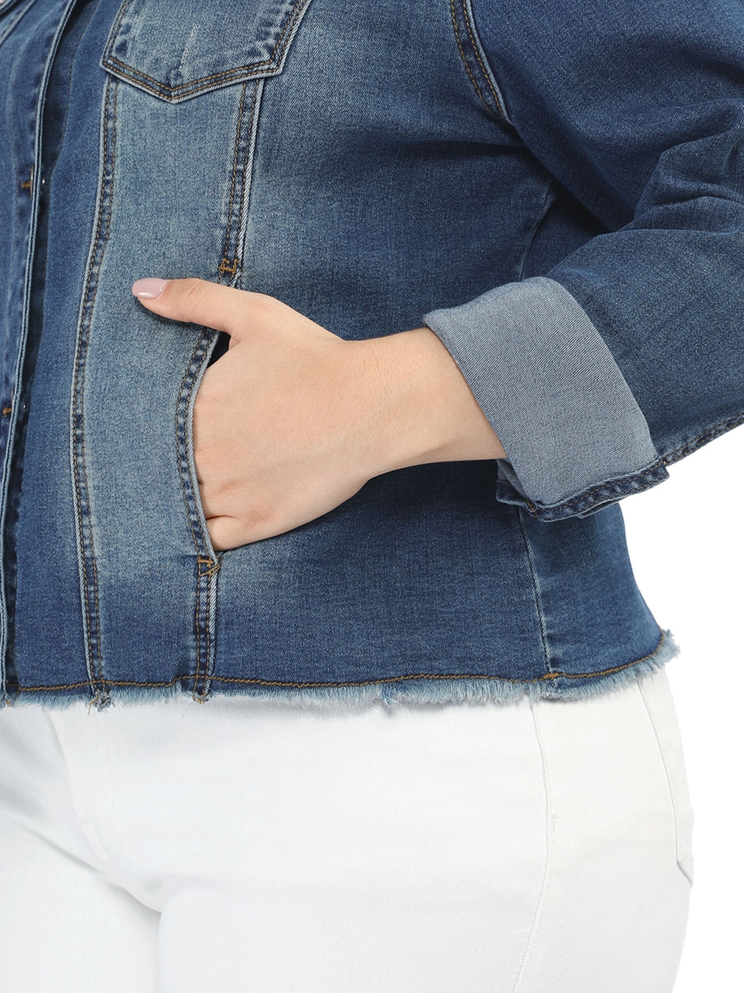 DARING DIVA Women's Plus Size Washed Front Frayed Classic Denim Jacket 6X Blue