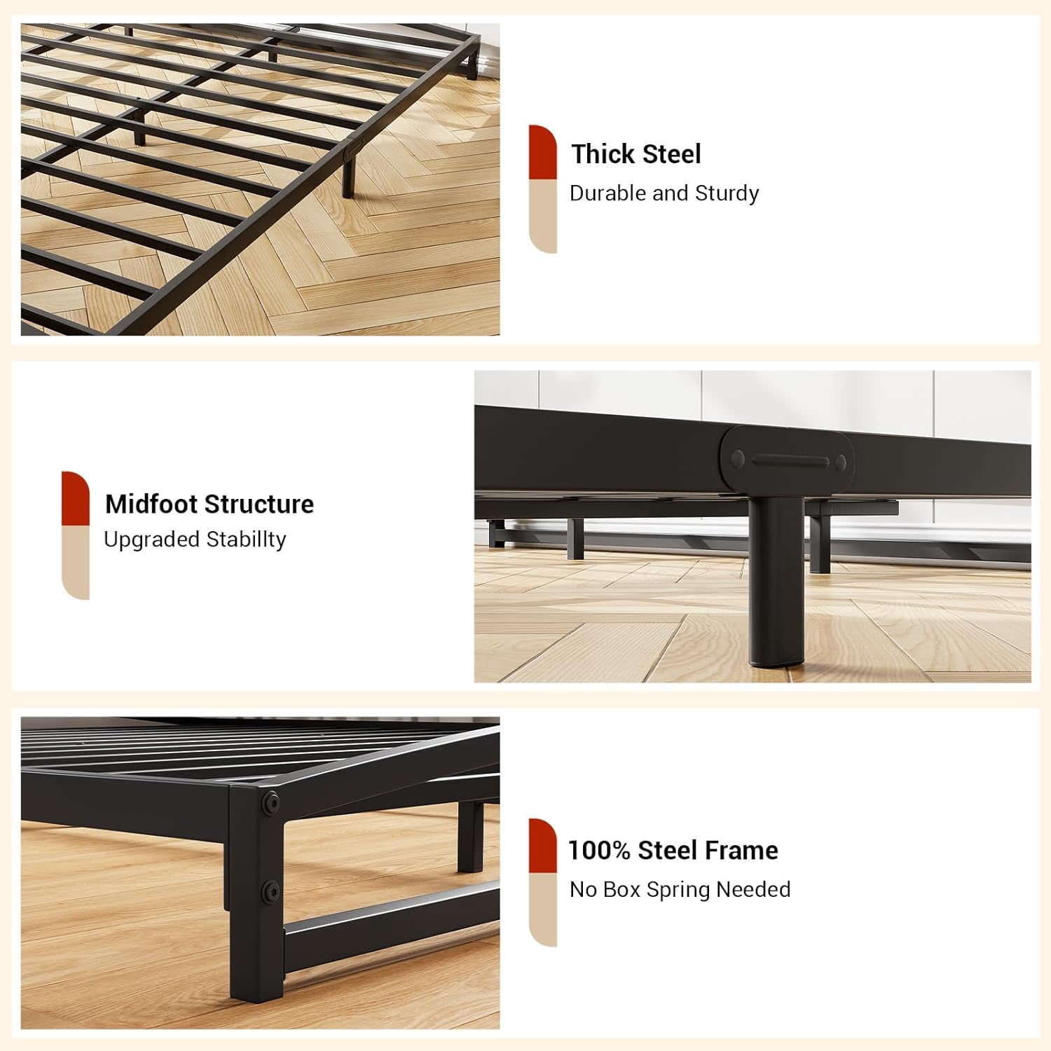 King Size Metal Bed Frame,Platform King Bed Frame with Arch Design,10 Inch Heavy Duty Strong Support Slats,Sturdy Mattress Foundation,Easy Assembly,No Box Spring Needed，Black