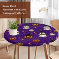 thumbnail image 5 of Round Table Cover 45-54 Inch Purple Halloween Waterproof Reusable Table Cloth Round Fitted Vinyl Tablecloth with Elastic Edged for Parties Outdoors, Pumpkins Ghosts Moons Stars, 5 of 9