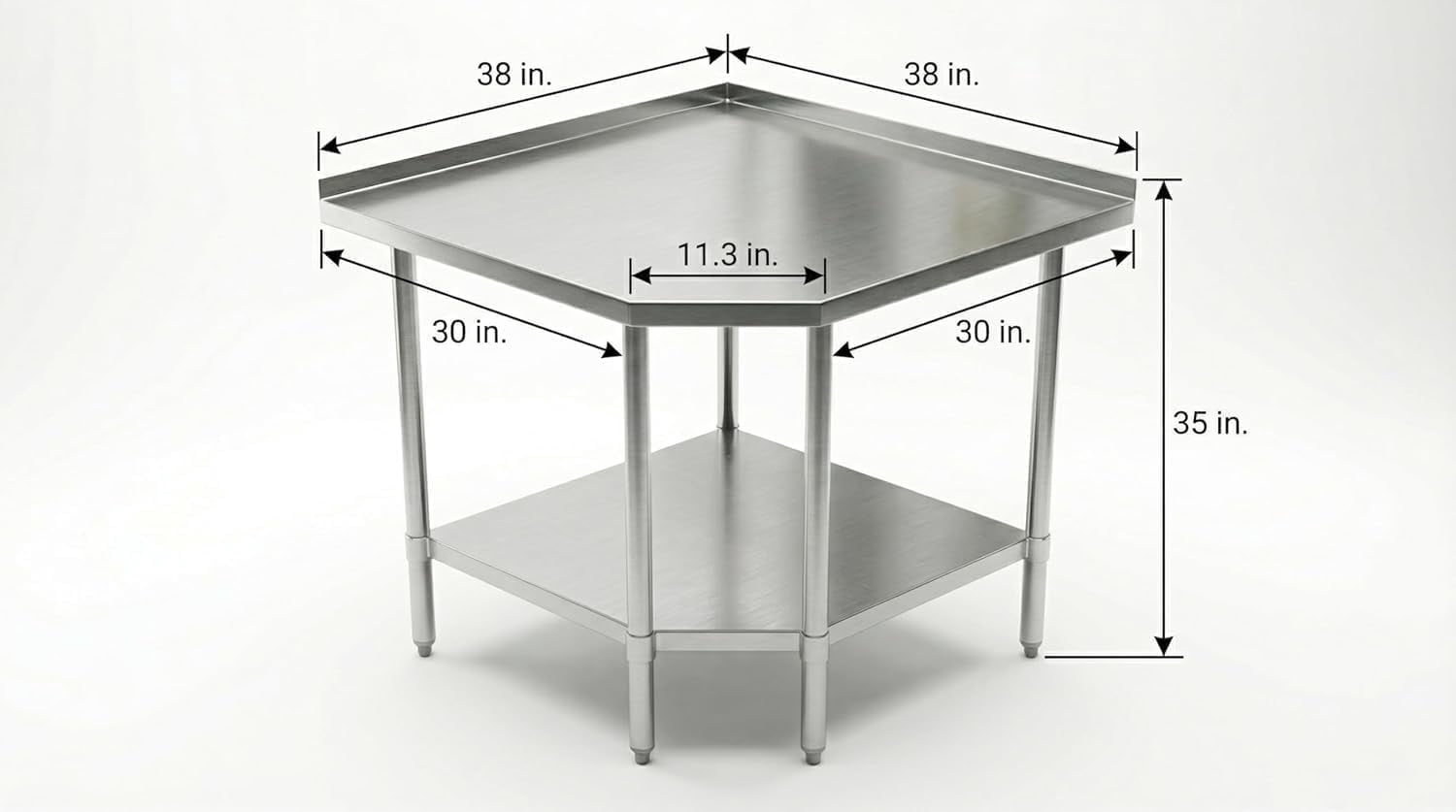 Stainless Steel Corner Work Table 30" x 30" with Backsplash & Galvanized Undershelf, 5-Leg Support Commercial Prep Table for Restaurant Kitchen