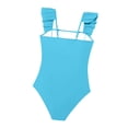 thumbnail image 4 of Cowsor 5-15 Years Girls Solid Color One Piece Swimsuit Ruffle Trim Waist Defined Bathing Suit Modest Swimwear for Summer Beach Pool Hot Spring, 4 of 7