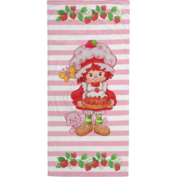 EnjinZZ Strawberry Shortcake Bath Pool Beach Towel - Super Soft and Absorbent 100% Cotton Towel, Measures 28 x 58 Inches