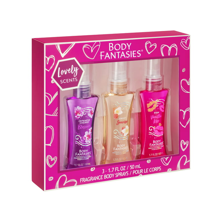 Body Fantasies Body Spray Gift Set, Lovely Scents Collection, 3