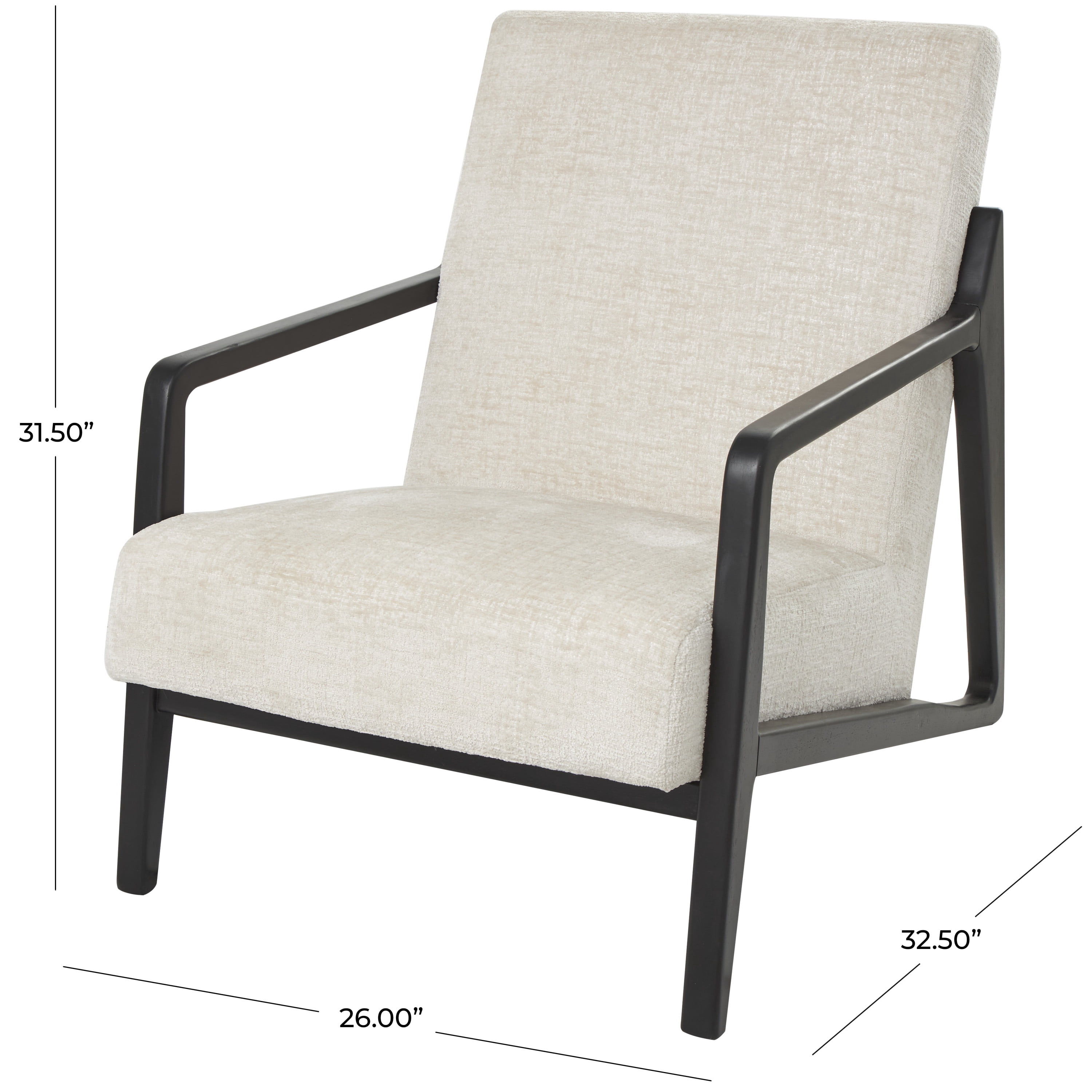 DecMode Polyester Mid Century Modern Boucle Lounge Chair with Black Wood Frame, Cream