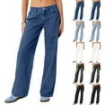 thumbnail image 5 of Women's Fashionable Versatile Tall-Enhancing High-Waisted Wide-Leg Jeans, Denim Trousers for Women, Stylish Fit,Dark Blue,M, 5 of 6
