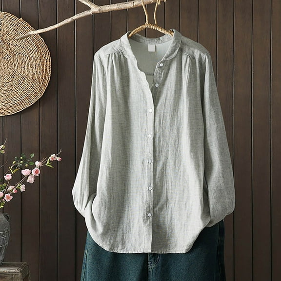 Heisall Womens Shirt Long Sleeve Vintage Literary Style Double-layer Cotton Casual Blouse Fall Winter Spring 2025 New Arrival Fashion Top