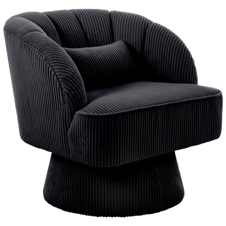 Garvee Swivel Accent Chair with Armrests, Modern Barrel Chair, Velvet Armchair for Living Room, Corduroy Armchair for Living Room, Black